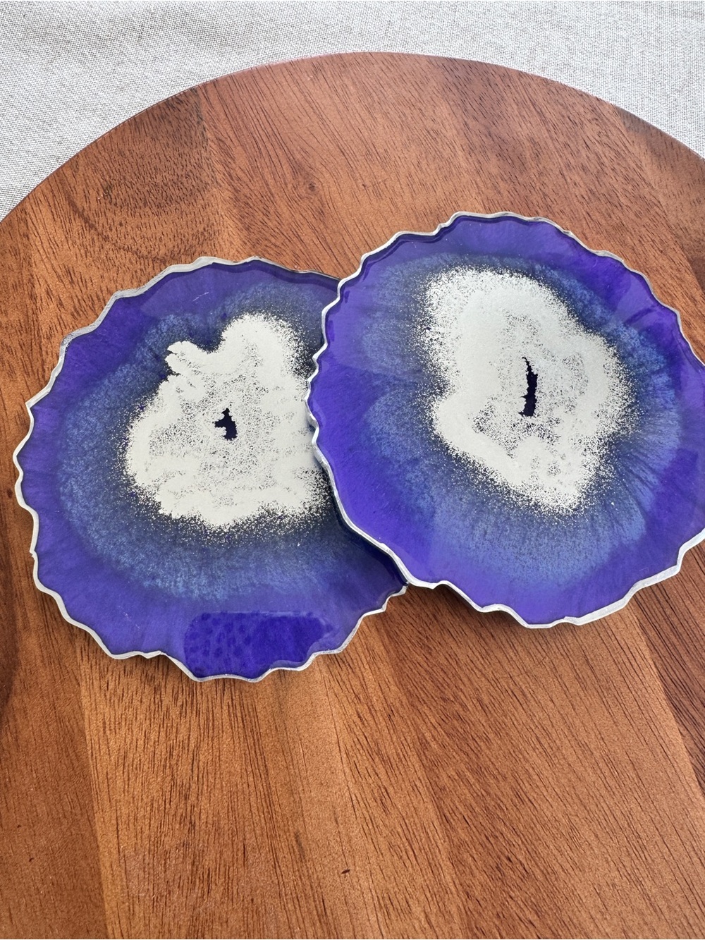 Handmade Purple Agate Resin Coasters - Set of 2